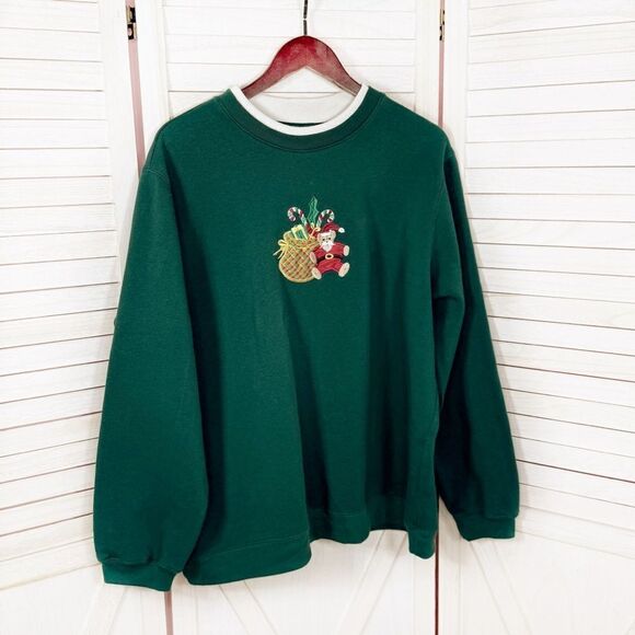 Vtg Embroidered Ugly Christmas Sweatshirt Classic Elements Green 16W 18W - Picture 9 of 13